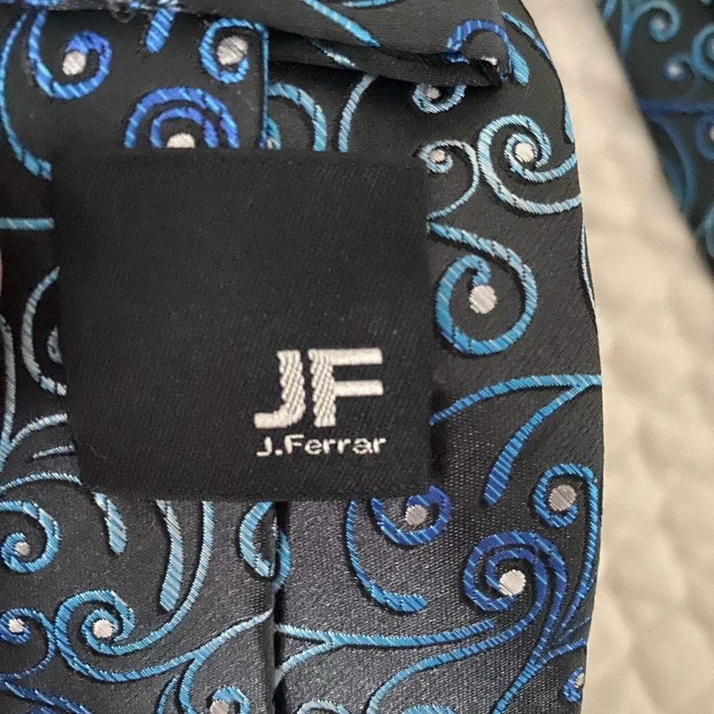 JF J.Ferrar Black Tie with Blue Swirl Design - Picture 2 of 4